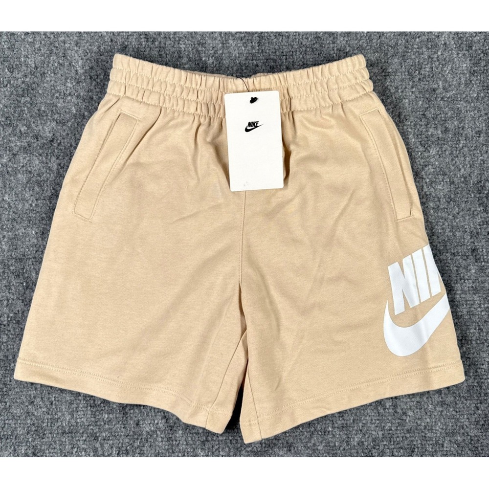Nike Kids Size 5 Small Sanddrift Tan Futura Logo French Terry Shorts NWT